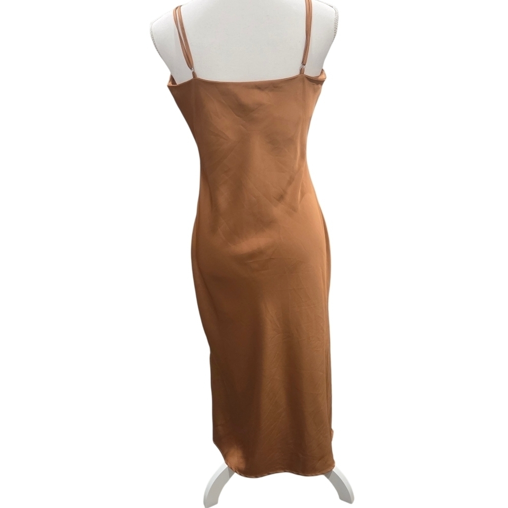 Satin Slip Dress Midi Dress Gold Brown Dress Size 6 - Picture 7 of 9